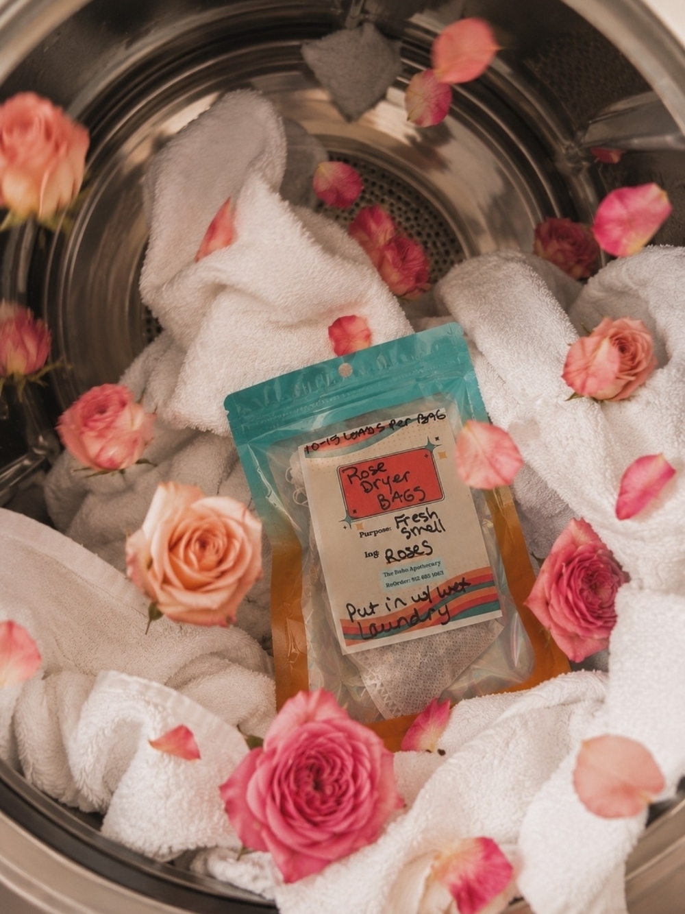 4/$15 Rose Dryer Bags – Floral Laundry Freshener (Red)